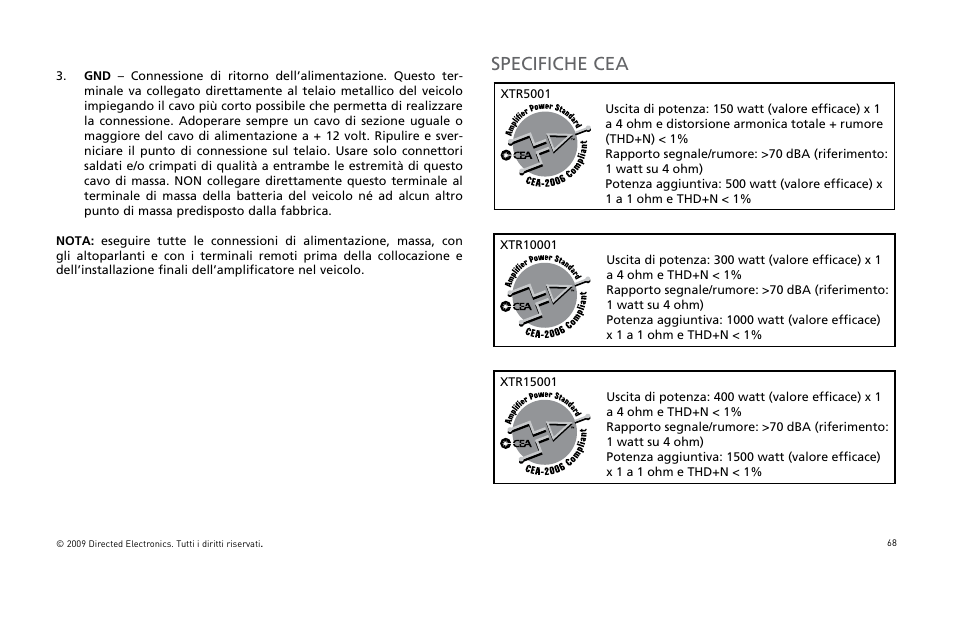 Specifiche cea | Orion Car Audio XTR15001 User Manual | Page 69 / 100