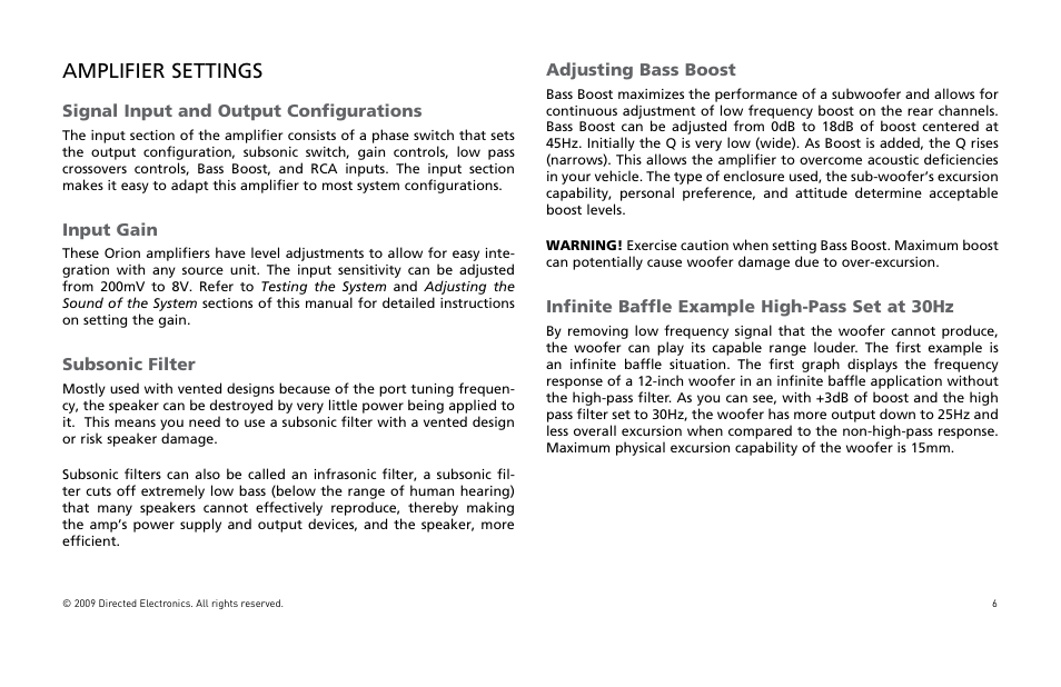 Amplifier settings | Orion Car Audio XTR15001 User Manual | Page 7 / 100
