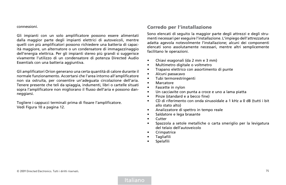 Italiano, Corredo per l’installazione | Orion Car Audio XTR15001 User Manual | Page 76 / 100