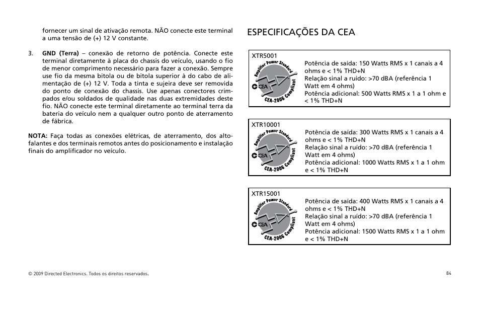 Especificações da cea | Orion Car Audio XTR15001 User Manual | Page 85 / 100