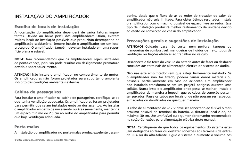 Instalação do amplificador | Orion Car Audio XTR15001 User Manual | Page 91 / 100