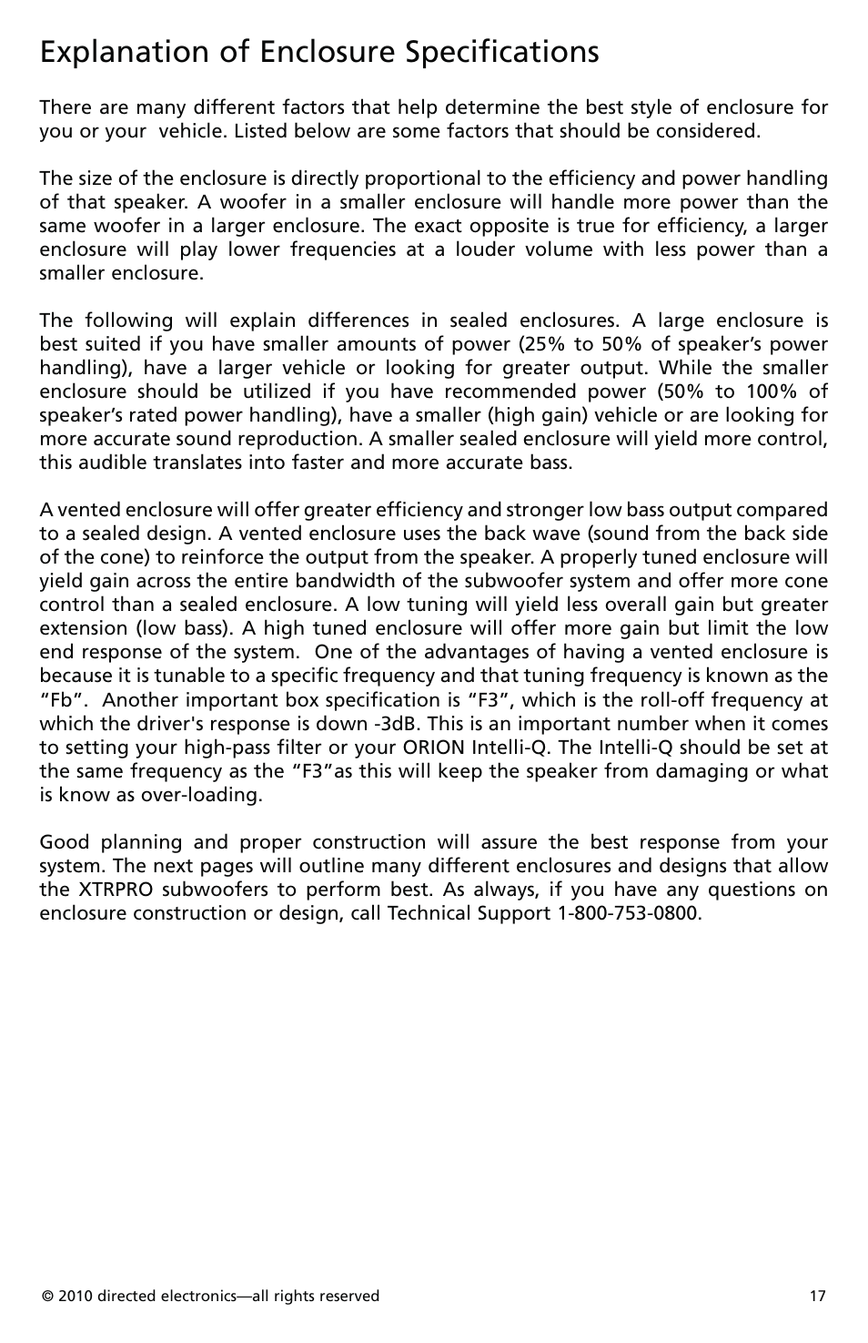Explanation of enclosure specifications | Orion Car Audio XTRPRO154 User Manual | Page 18 / 78
