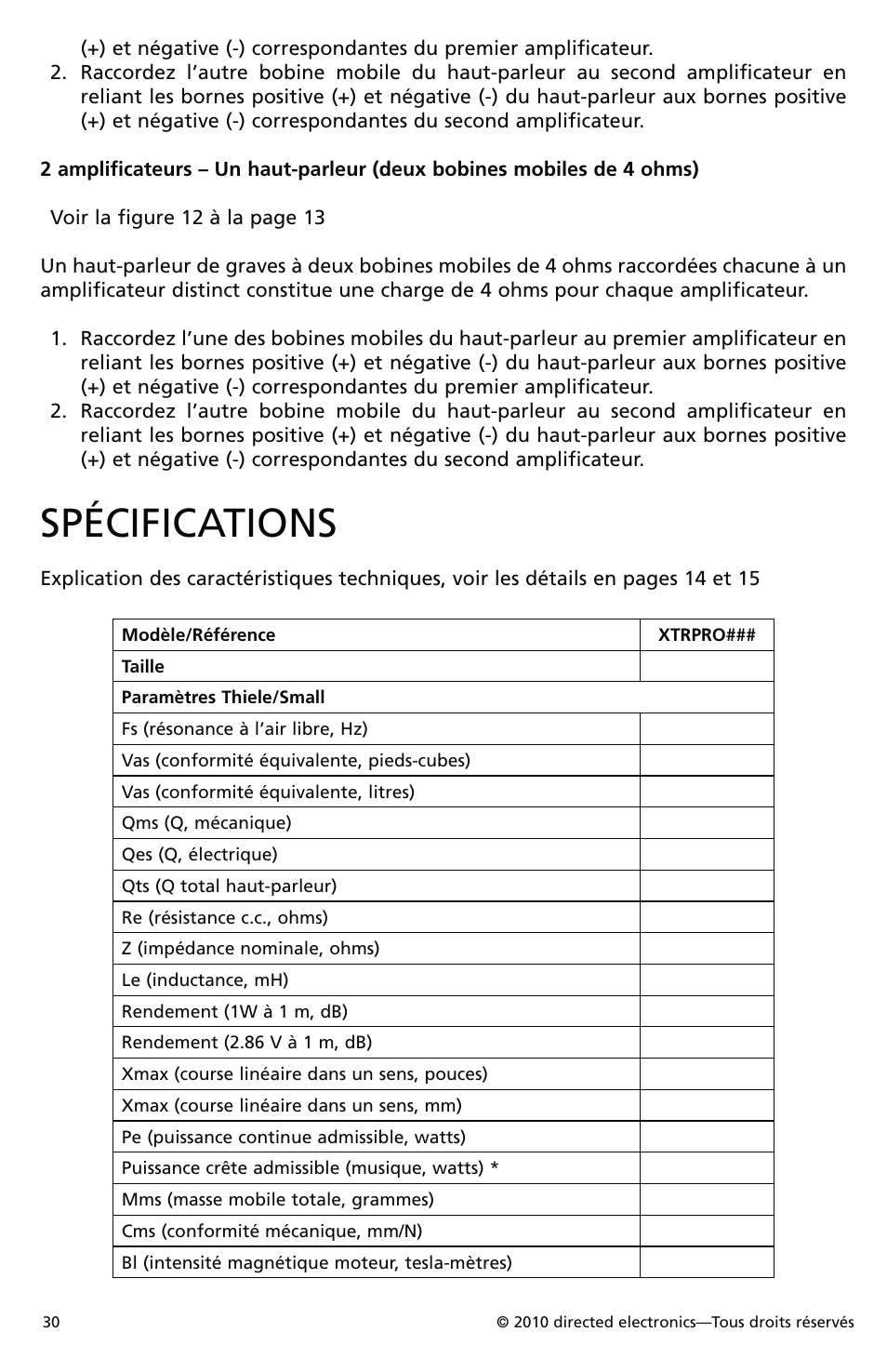 Spécifications | Orion Car Audio XTRPRO154 User Manual | Page 31 / 78
