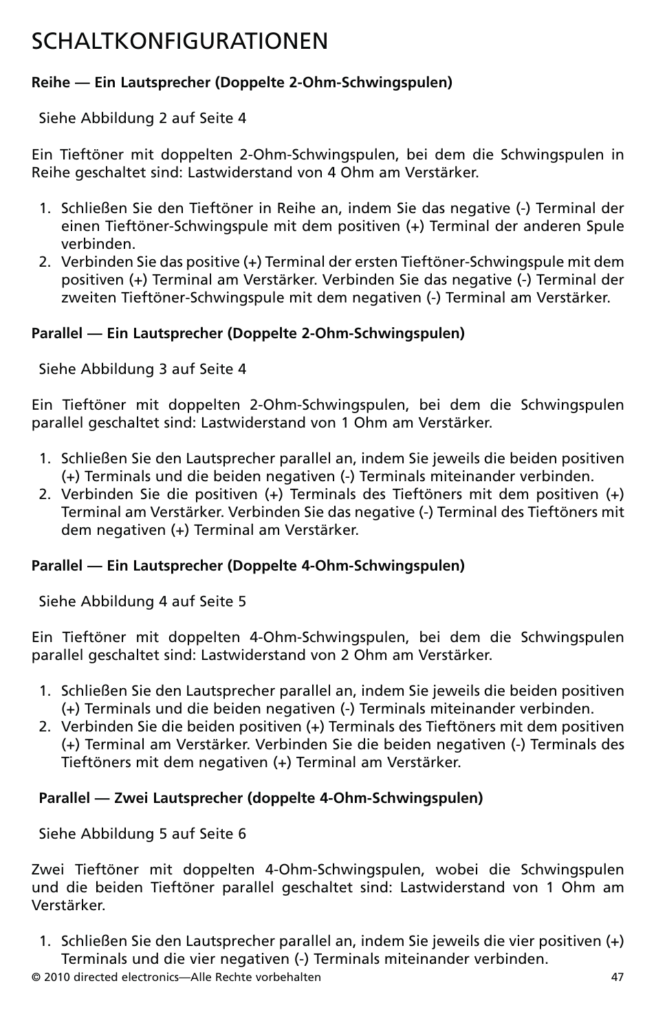 Schaltkonfigurationen | Orion Car Audio XTRPRO154 User Manual | Page 48 / 78