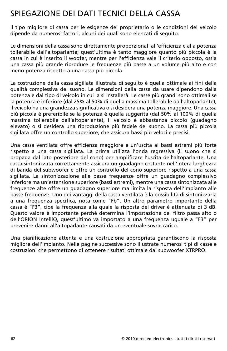 Spiegazione dei dati tecnici della cassa | Orion Car Audio XTRPRO154 User Manual | Page 63 / 78