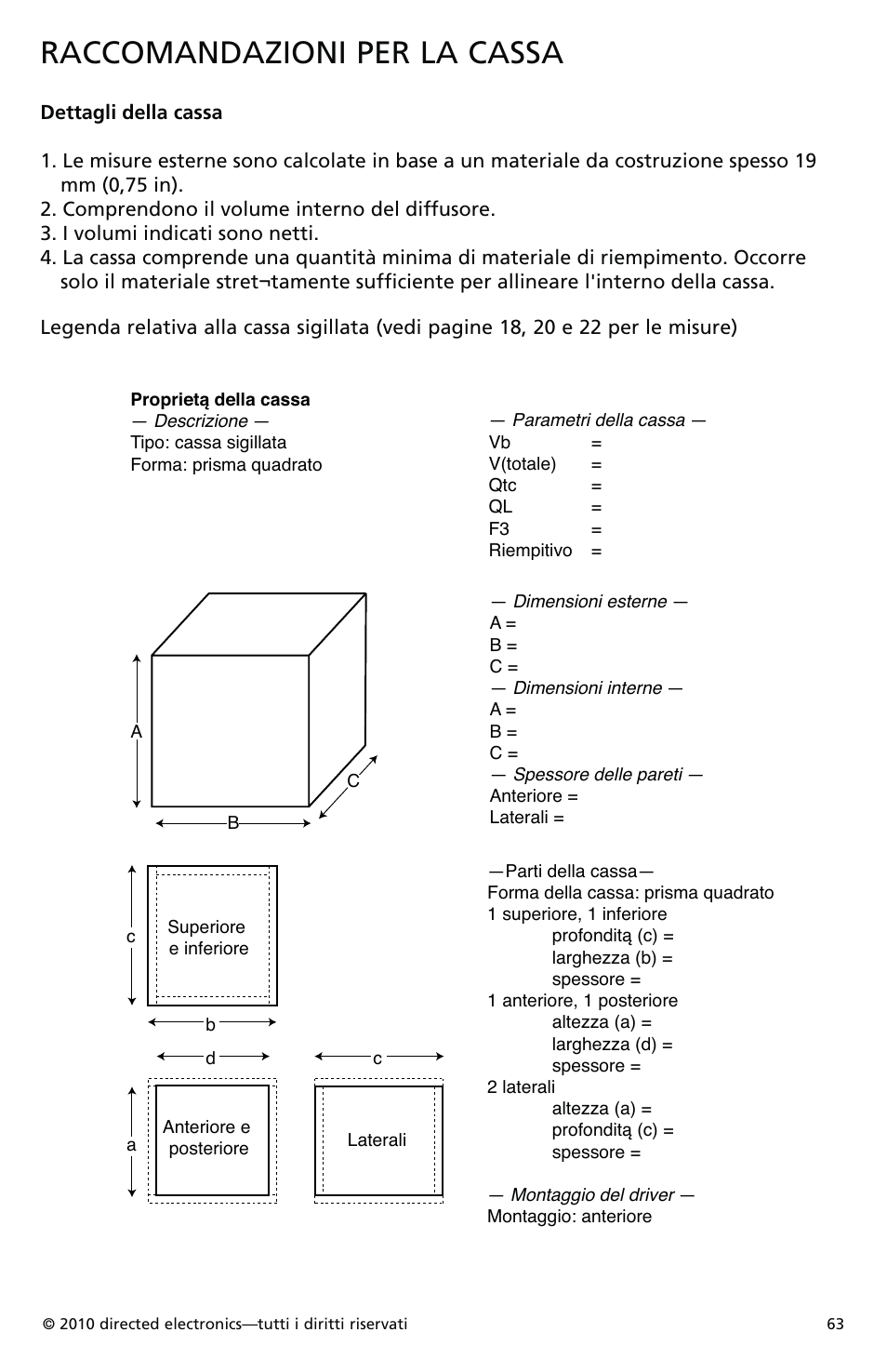 Raccomandazioni per la cassa | Orion Car Audio XTRPRO154 User Manual | Page 64 / 78