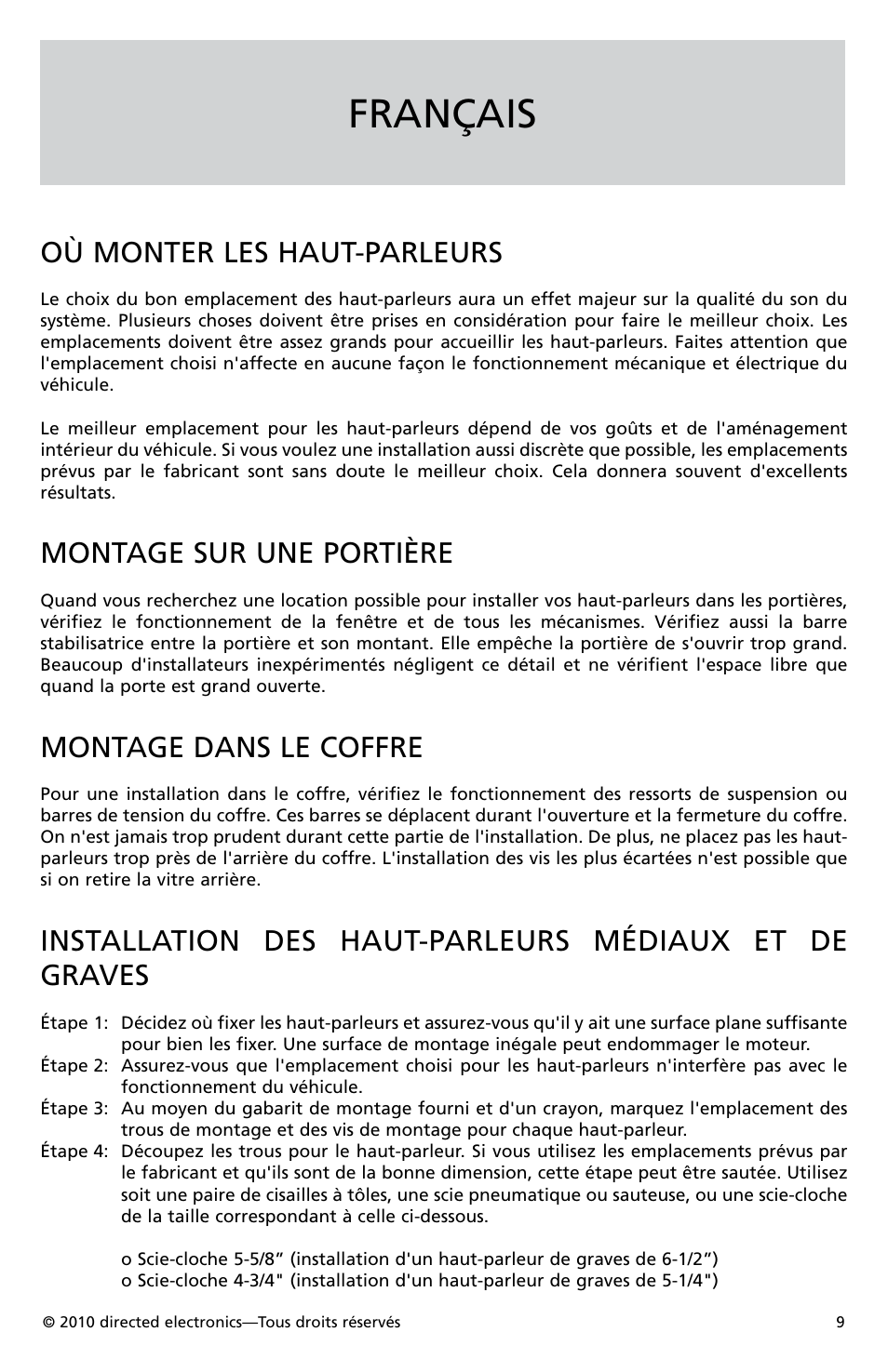 Français, Où monter les haut-parleurs, Montage sur une portière | Montage dans le coffre | Orion Car Audio HCCA52 User Manual | Page 10 / 30