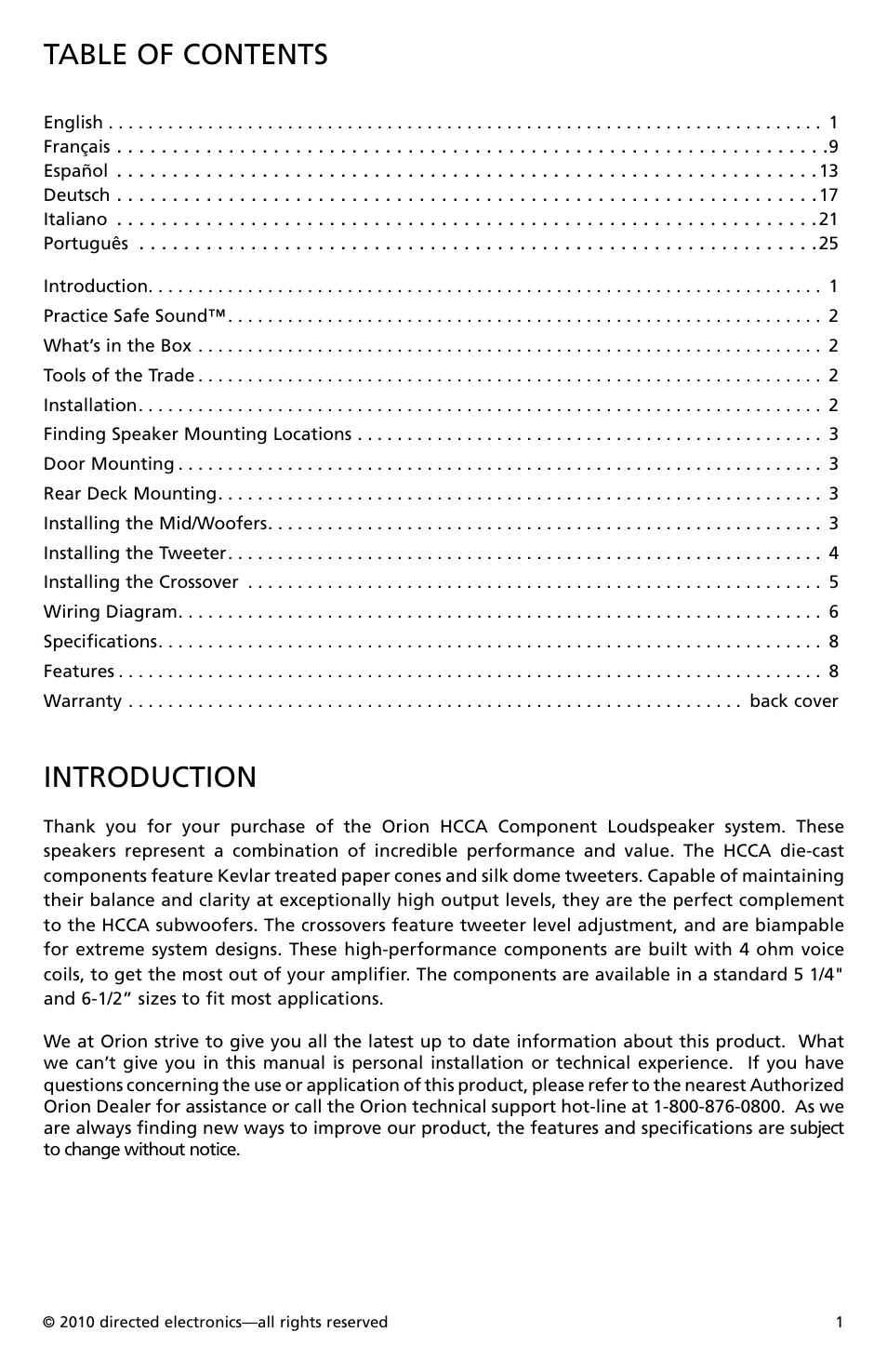 Orion Car Audio HCCA52 User Manual | Page 2 / 30