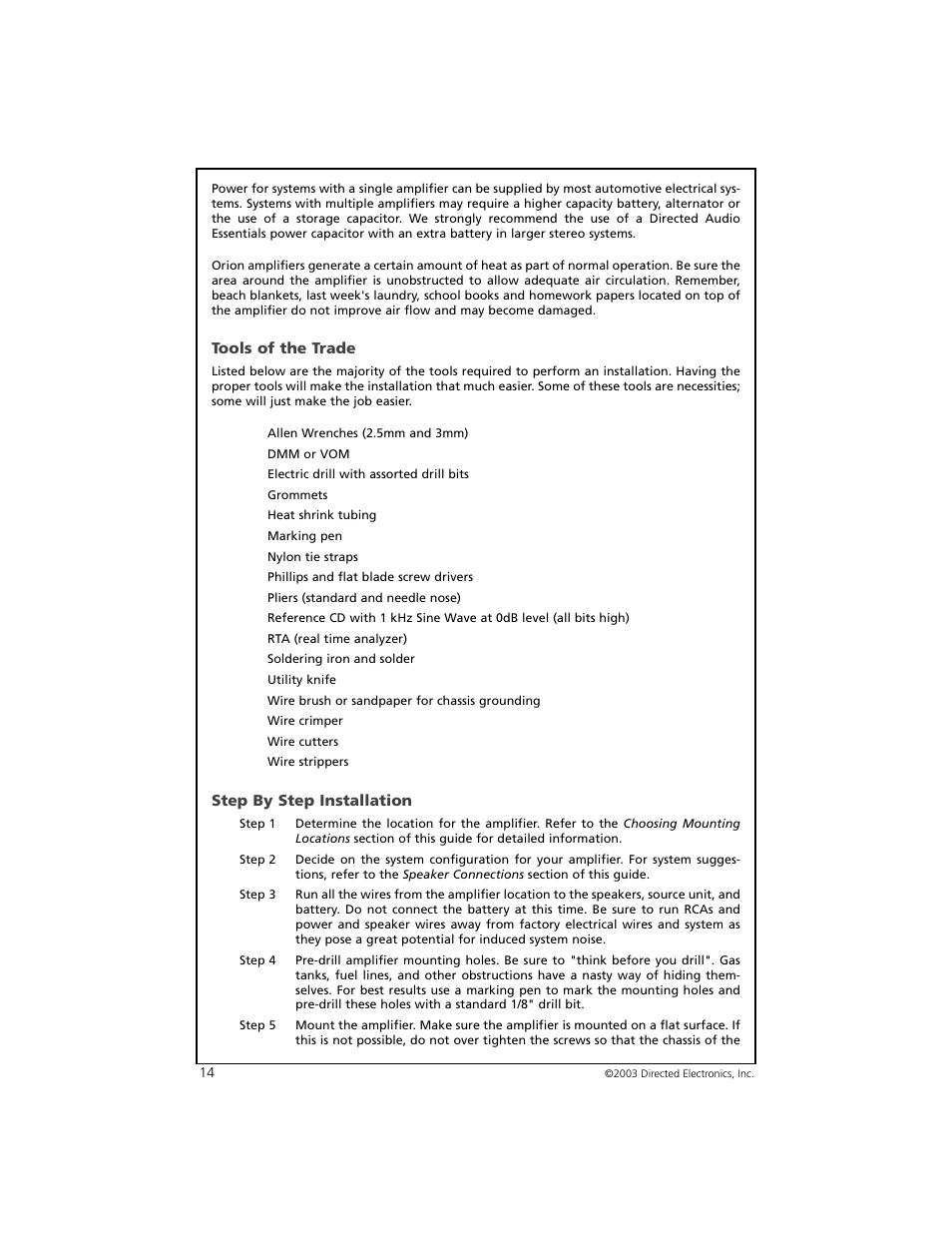 Tools of the trade, Step by step installation | Orion Car Audio 2500D User Manual | Page 15 / 22