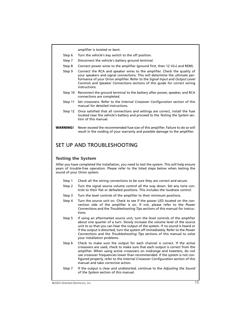 Set up and troubleshooting | Orion Car Audio 2500D User Manual | Page 16 / 22