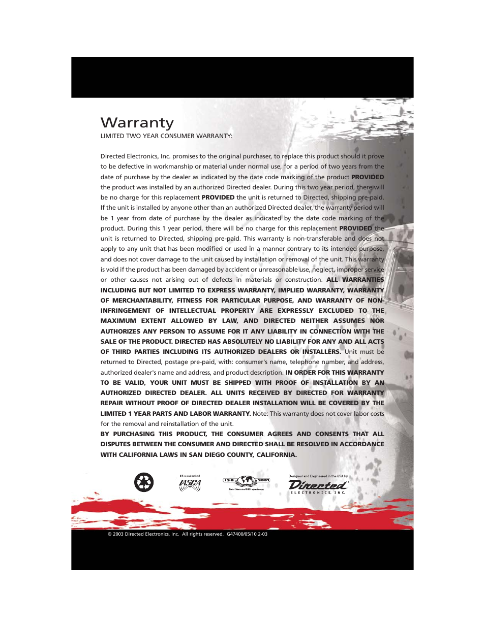 Warranty | Orion Car Audio 2500D User Manual | Page 22 / 22