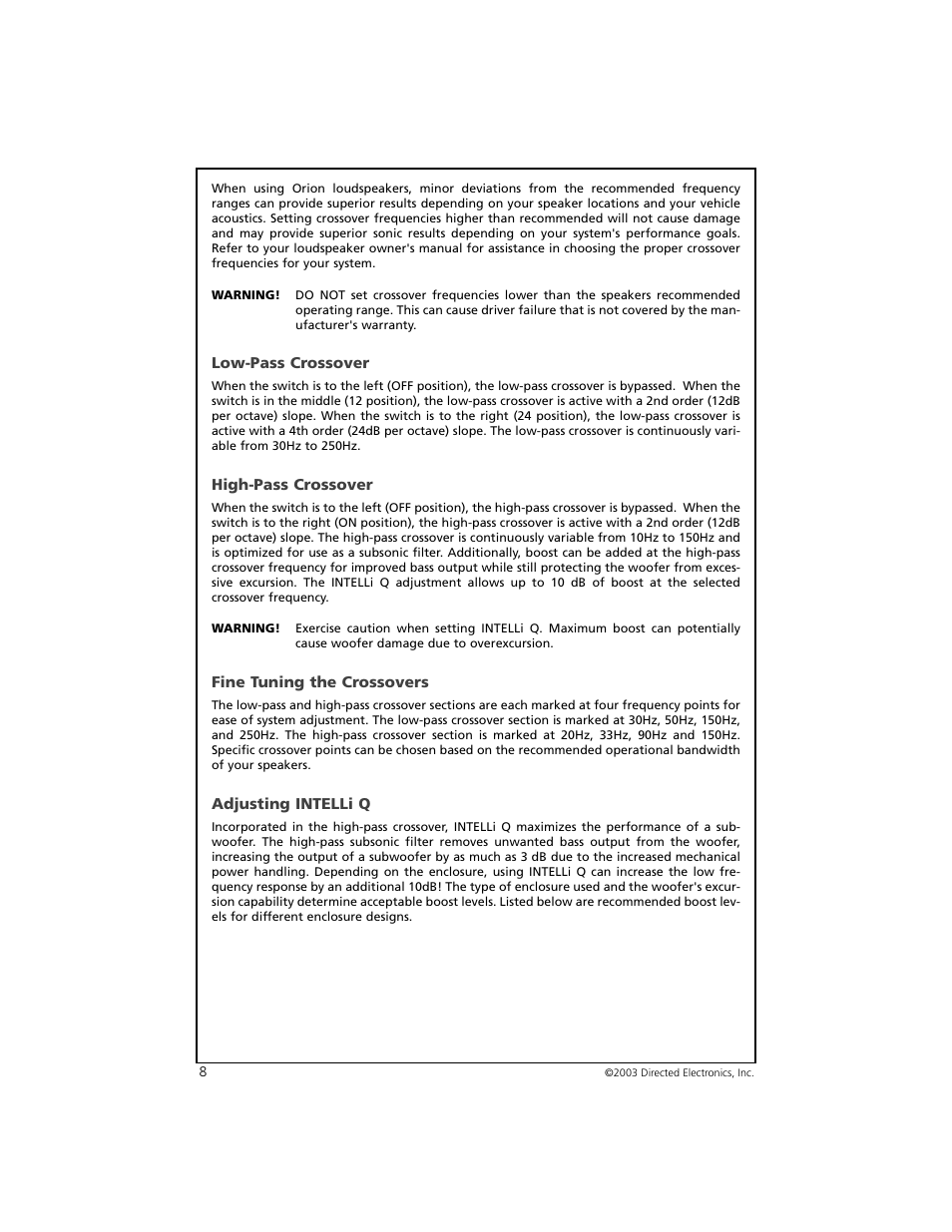 Orion Car Audio 2500D User Manual | Page 9 / 22