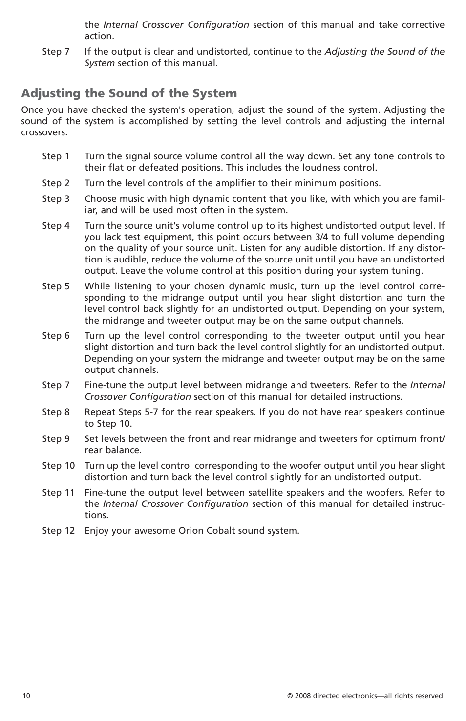 Adjusting the sound of the system | Orion Car Audio CO6004 User Manual | Page 11 / 66