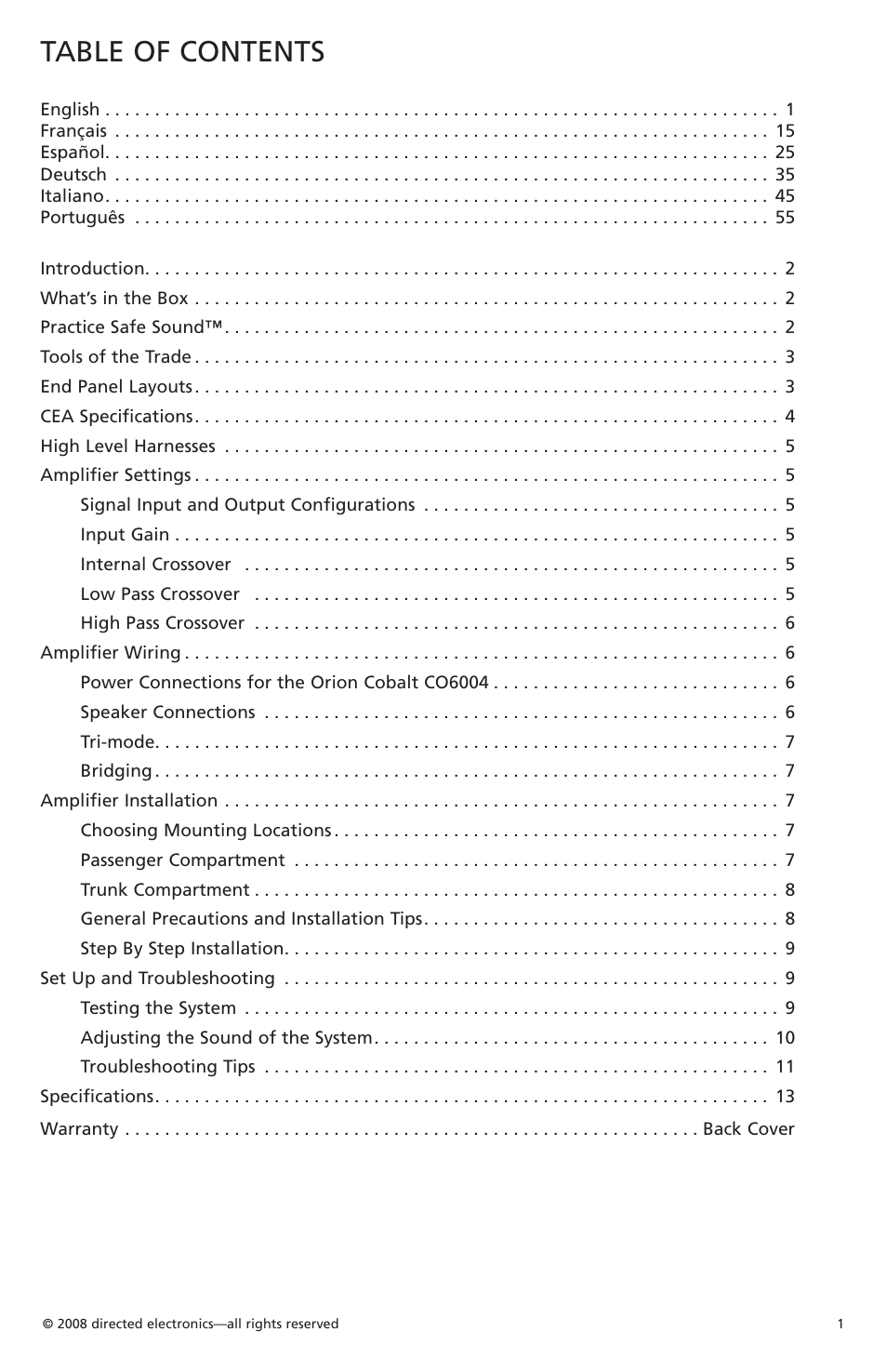 Orion Car Audio CO6004 User Manual | Page 2 / 66