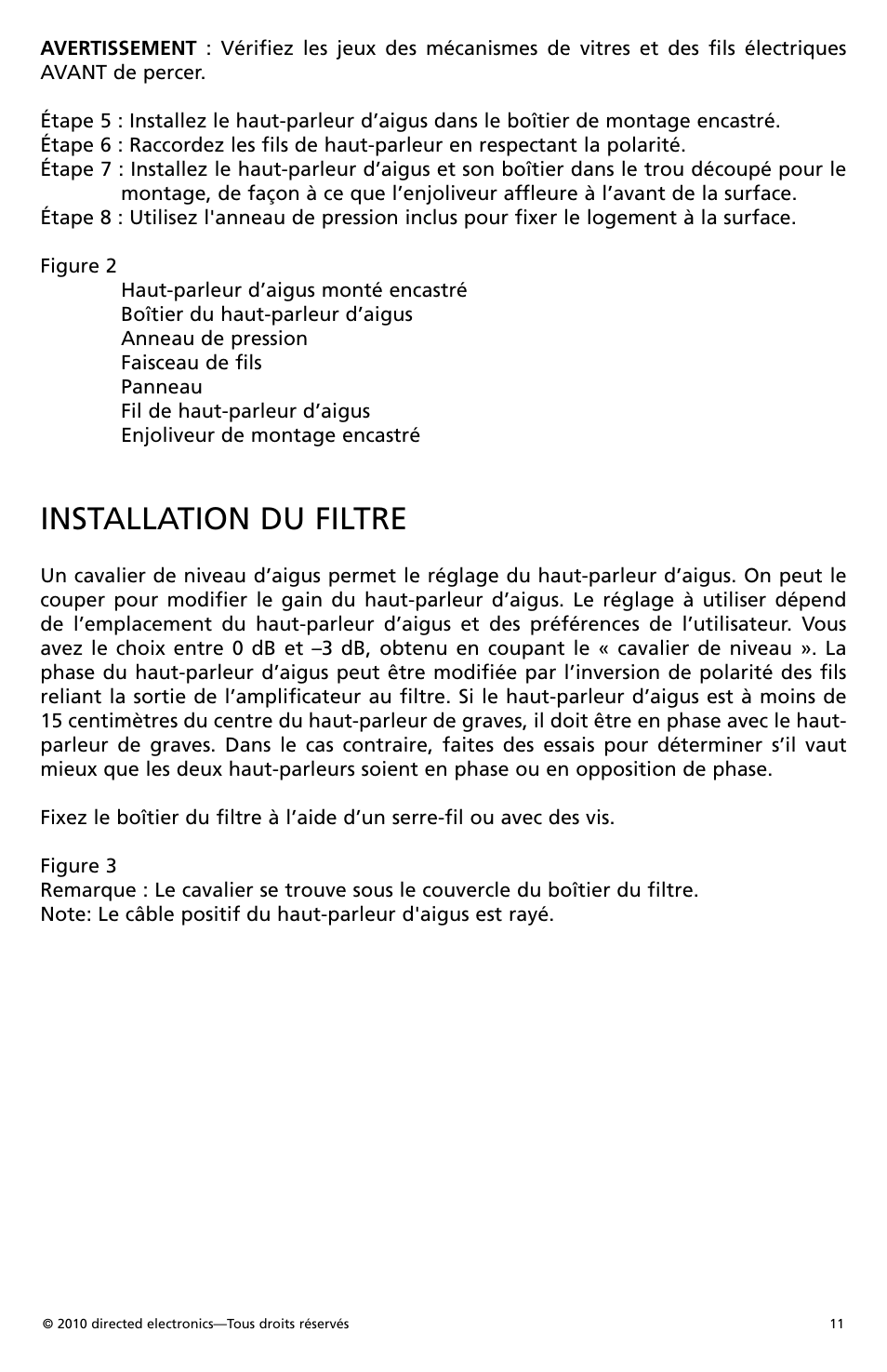 Installation du filtre | Orion Car Audio HCCA1002 User Manual | Page 12 / 30