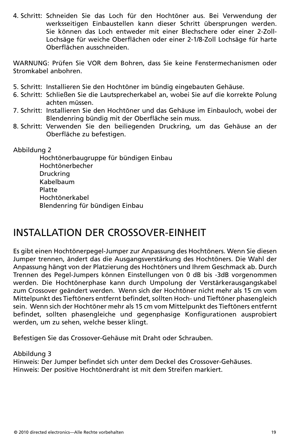 Installation der crossover-einheit | Orion Car Audio HCCA1002 User Manual | Page 20 / 30