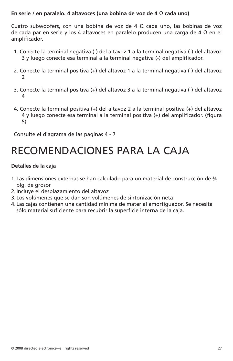 Recomendaciones para la caja | Orion Car Audio Cobalt CO104S User Manual | Page 28 / 57