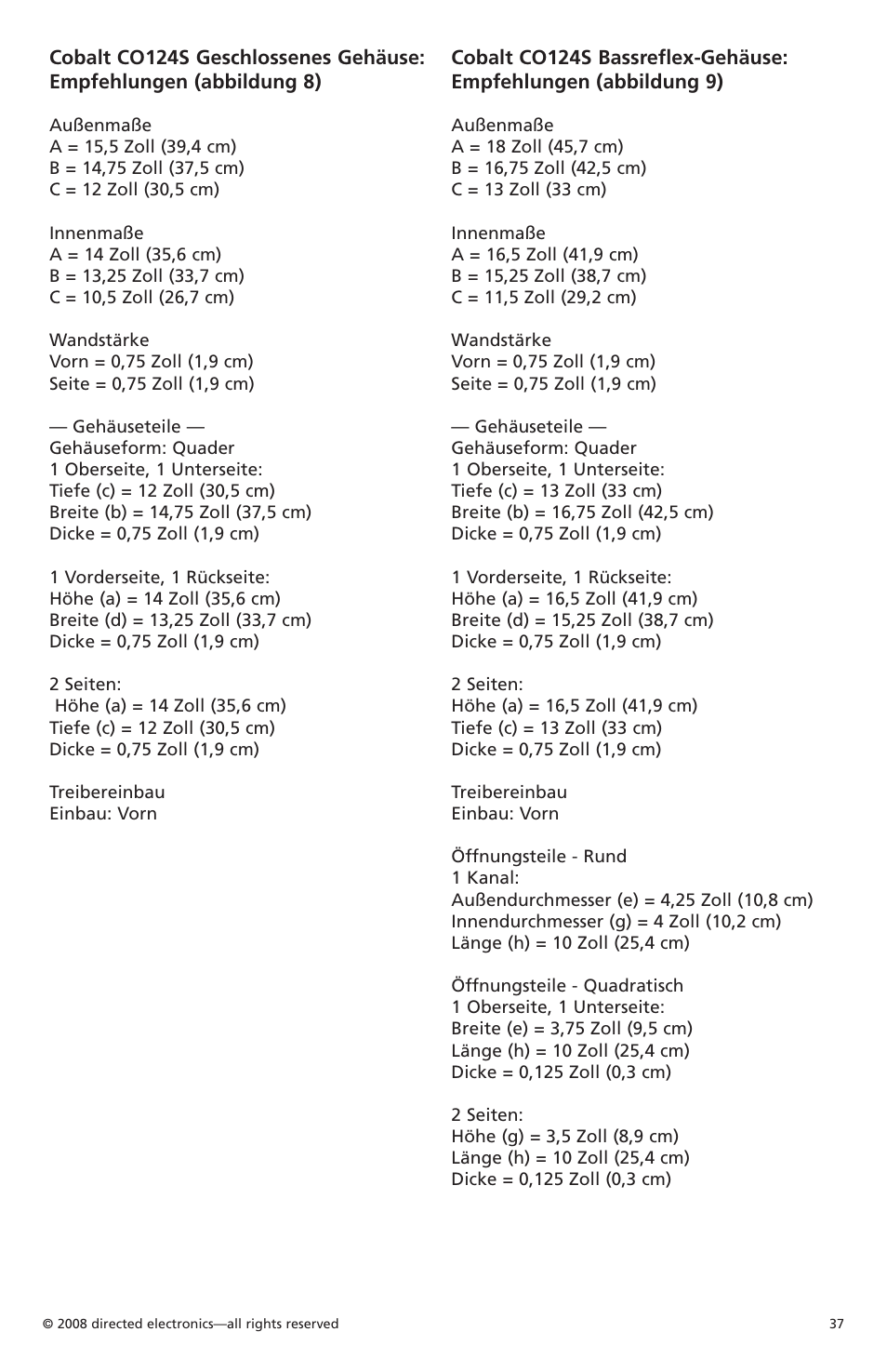Orion Car Audio Cobalt CO104S User Manual | Page 38 / 57