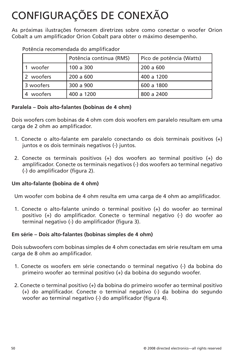 Configurações de conexão | Orion Car Audio Cobalt CO104S User Manual | Page 51 / 57