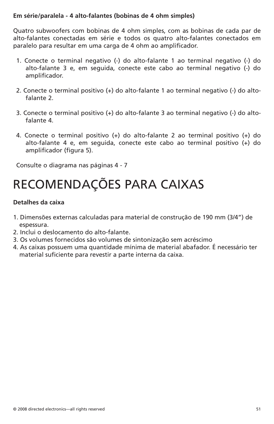 Recomendações para caixas | Orion Car Audio Cobalt CO104S User Manual | Page 52 / 57