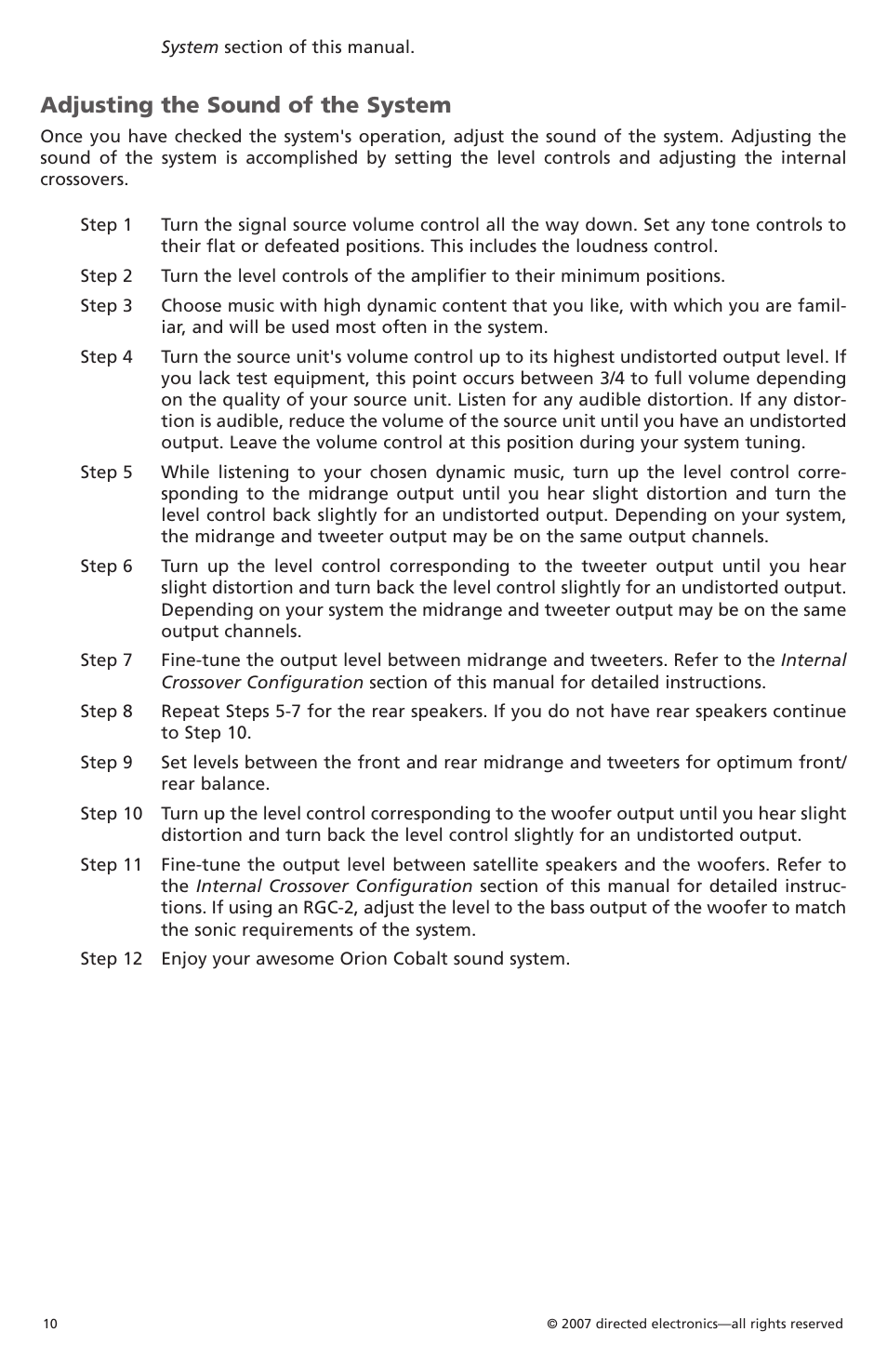 Adjusting the sound of the system | Orion Car Audio CO500.1 User Manual | Page 11 / 66