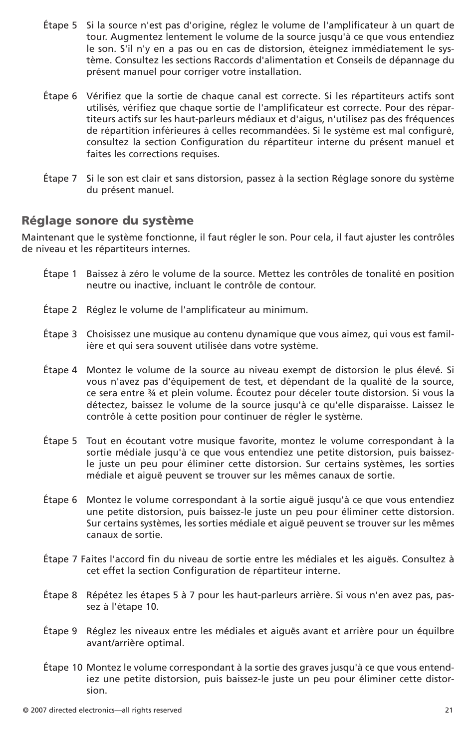Réglage sonore du système | Orion Car Audio CO500.1 User Manual | Page 22 / 66