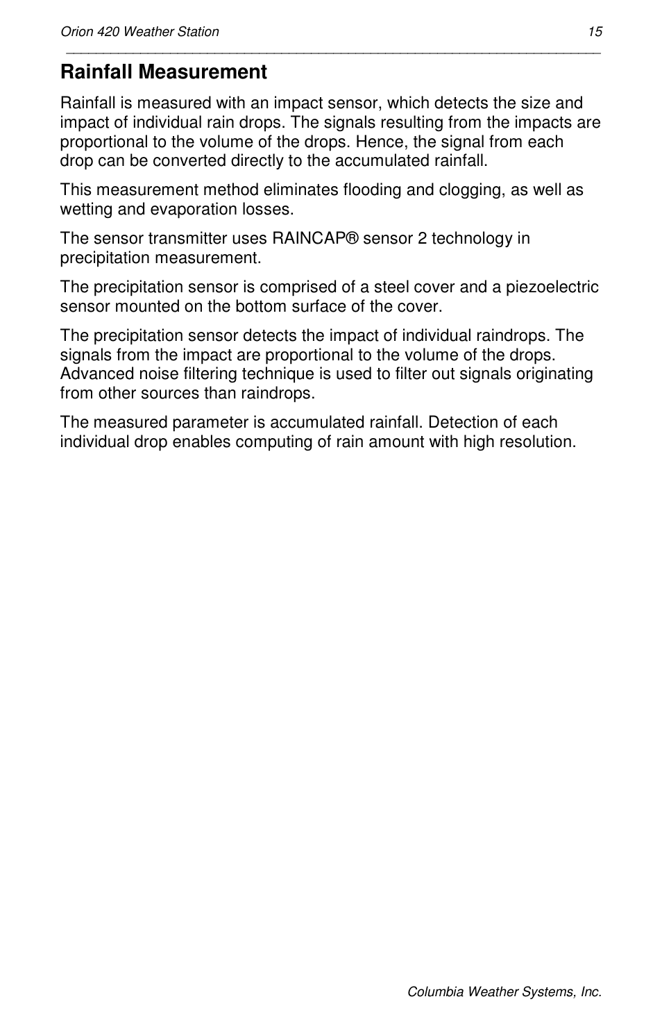 Rainfall measurement | Orion Car Audio 420 User Manual | Page 15 / 50
