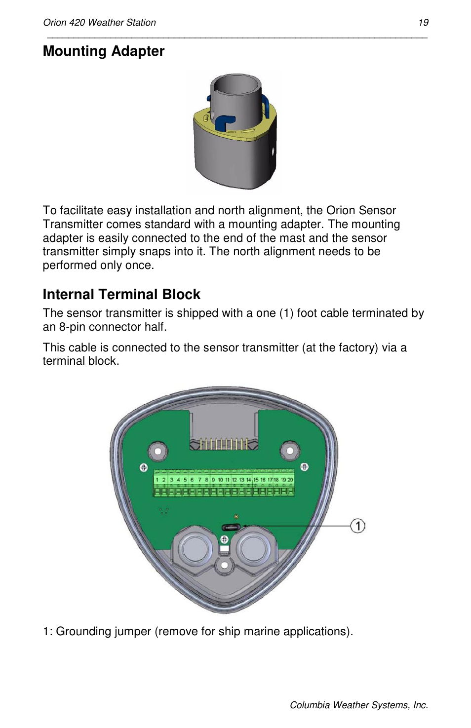 Mounting adapter, Internal terminal block | Orion Car Audio 420 User Manual | Page 19 / 50