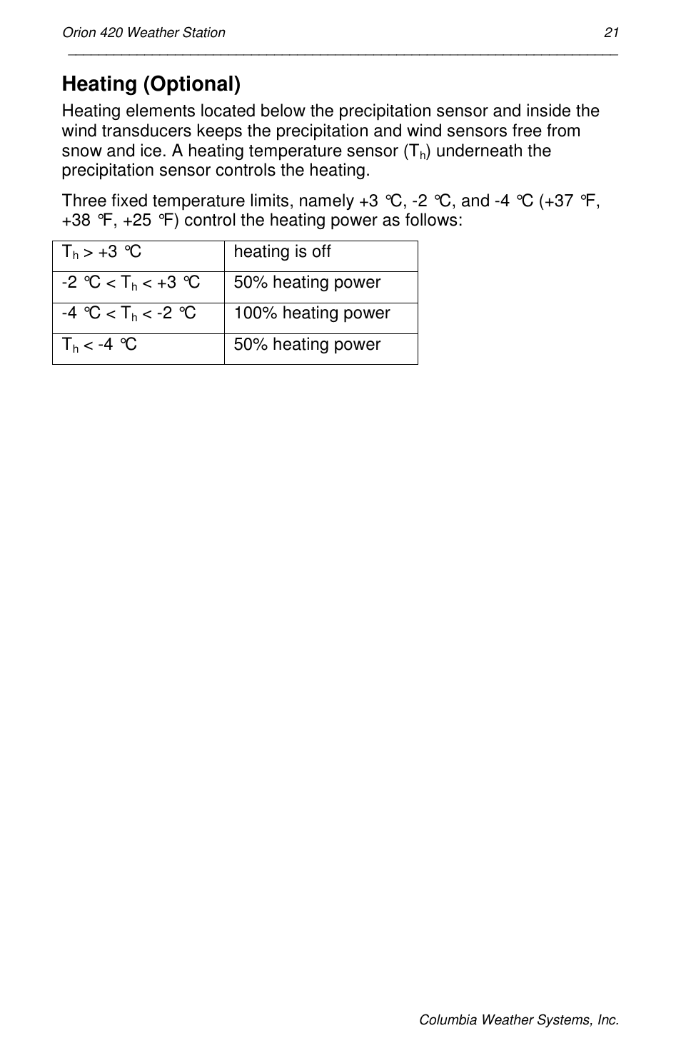 Heating (optional) | Orion Car Audio 420 User Manual | Page 21 / 50