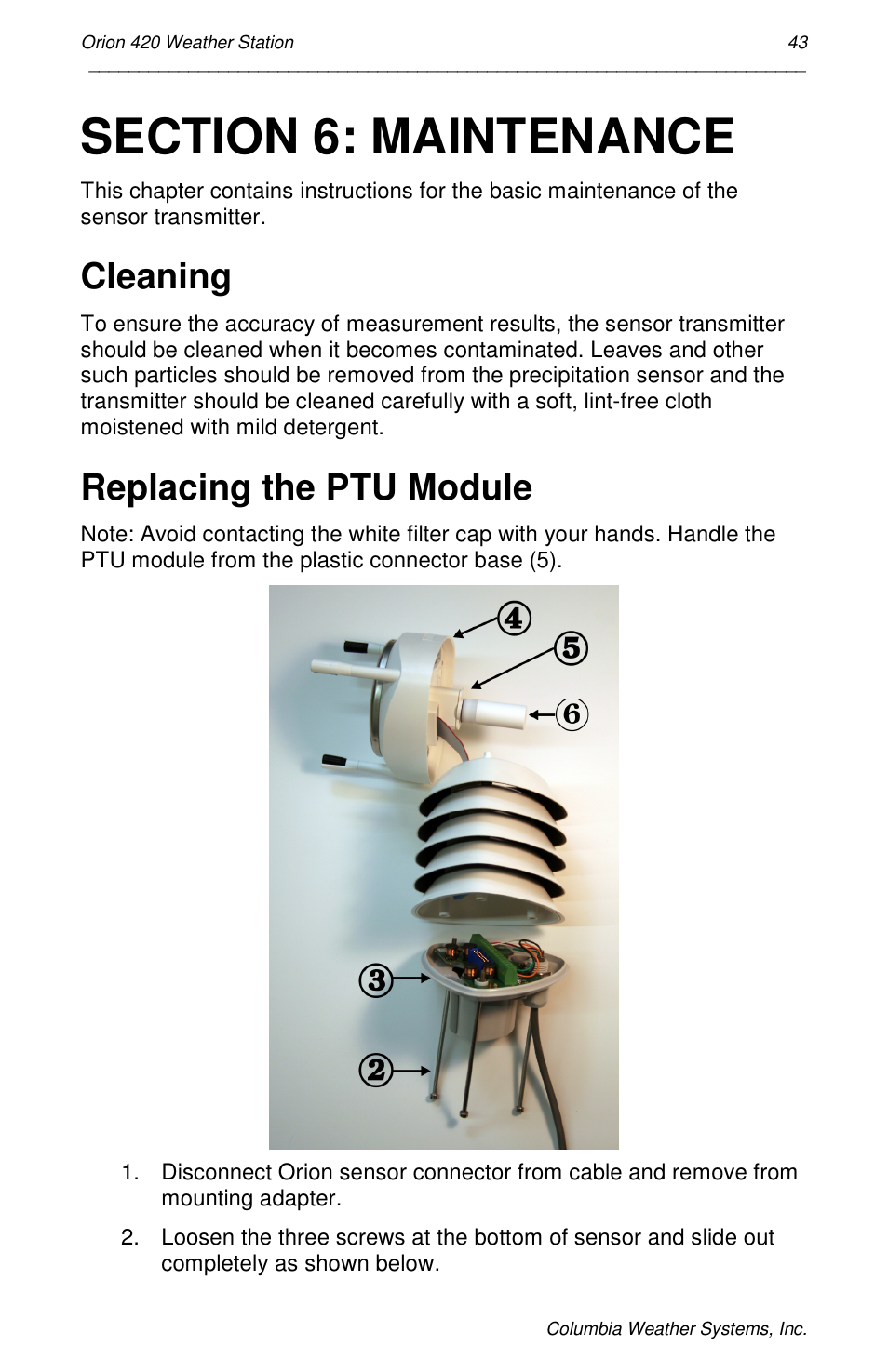 Cleaning, Replacing the ptu module | Orion Car Audio 420 User Manual | Page 43 / 50
