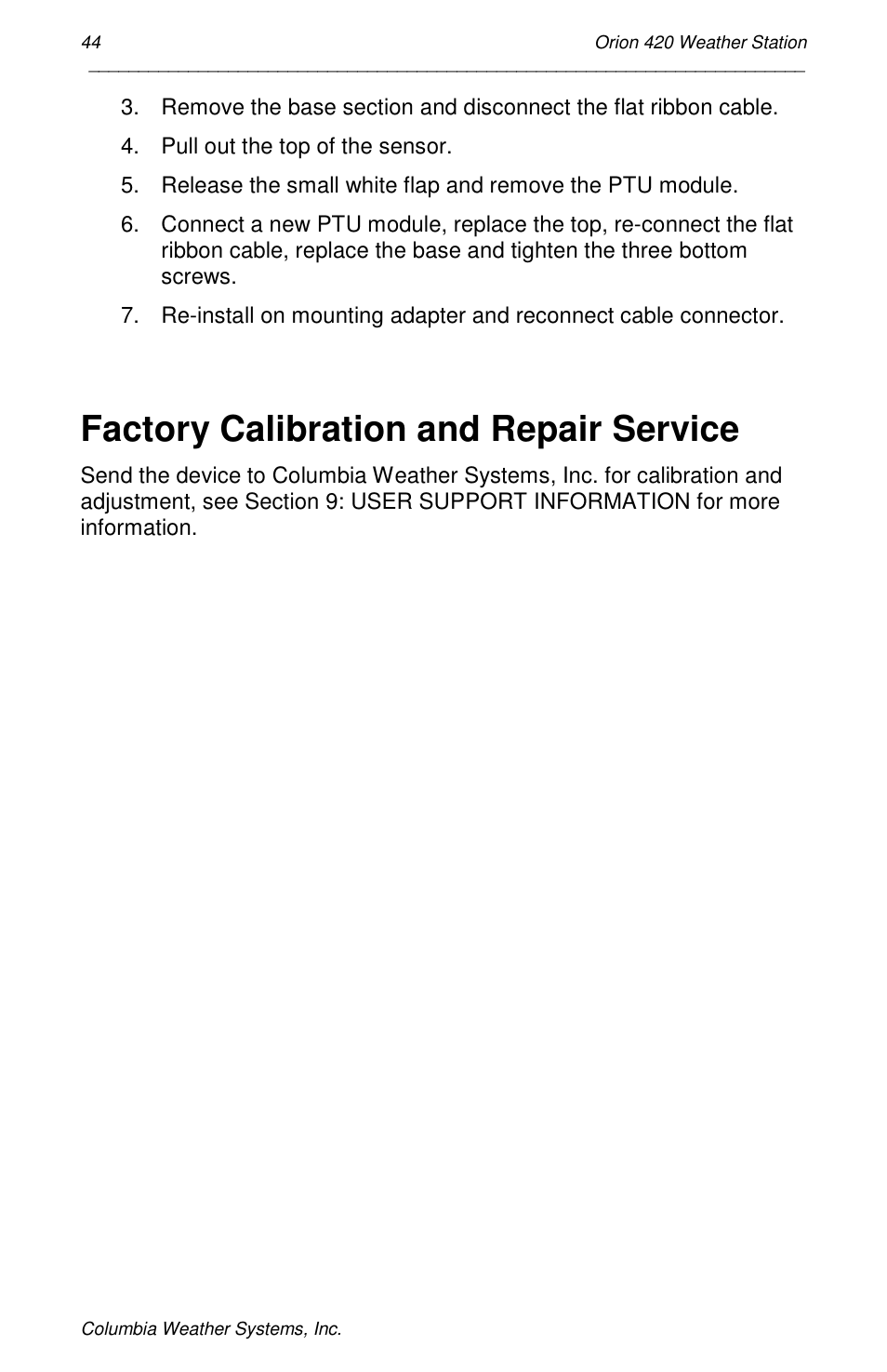 Factory calibration and repair service | Orion Car Audio 420 User Manual | Page 44 / 50
