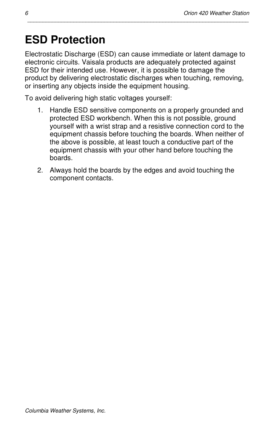 Esd protection | Orion Car Audio 420 User Manual | Page 6 / 50
