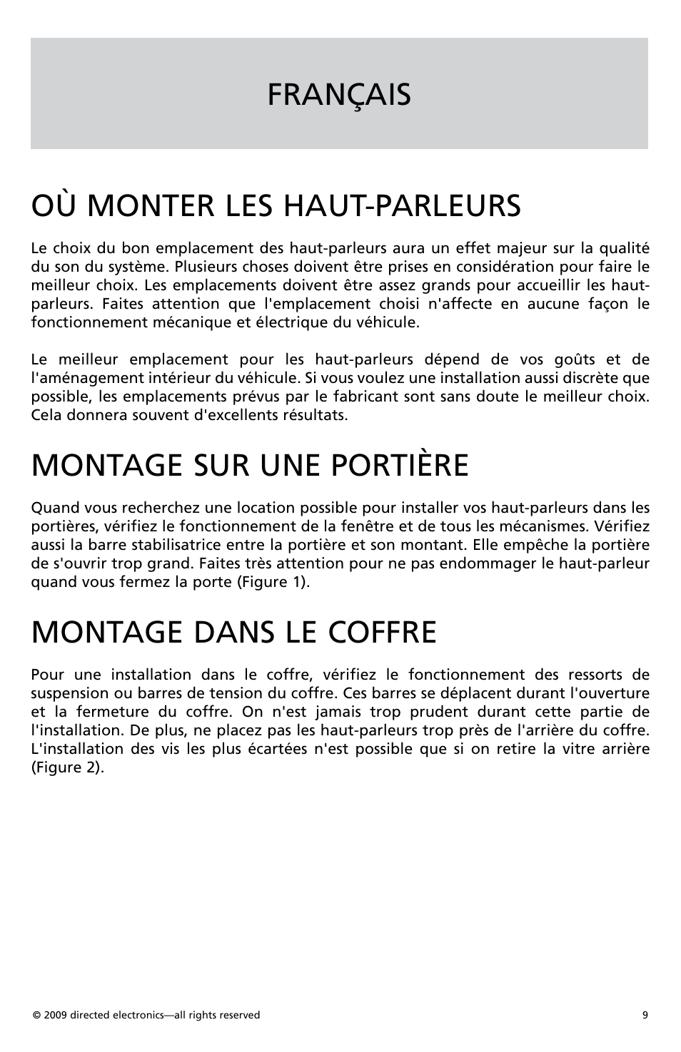 Français où monter les haut-parleurs, Montage sur une portière, Montage dans le coffre | Orion Car Audio CO500 User Manual | Page 10 / 29