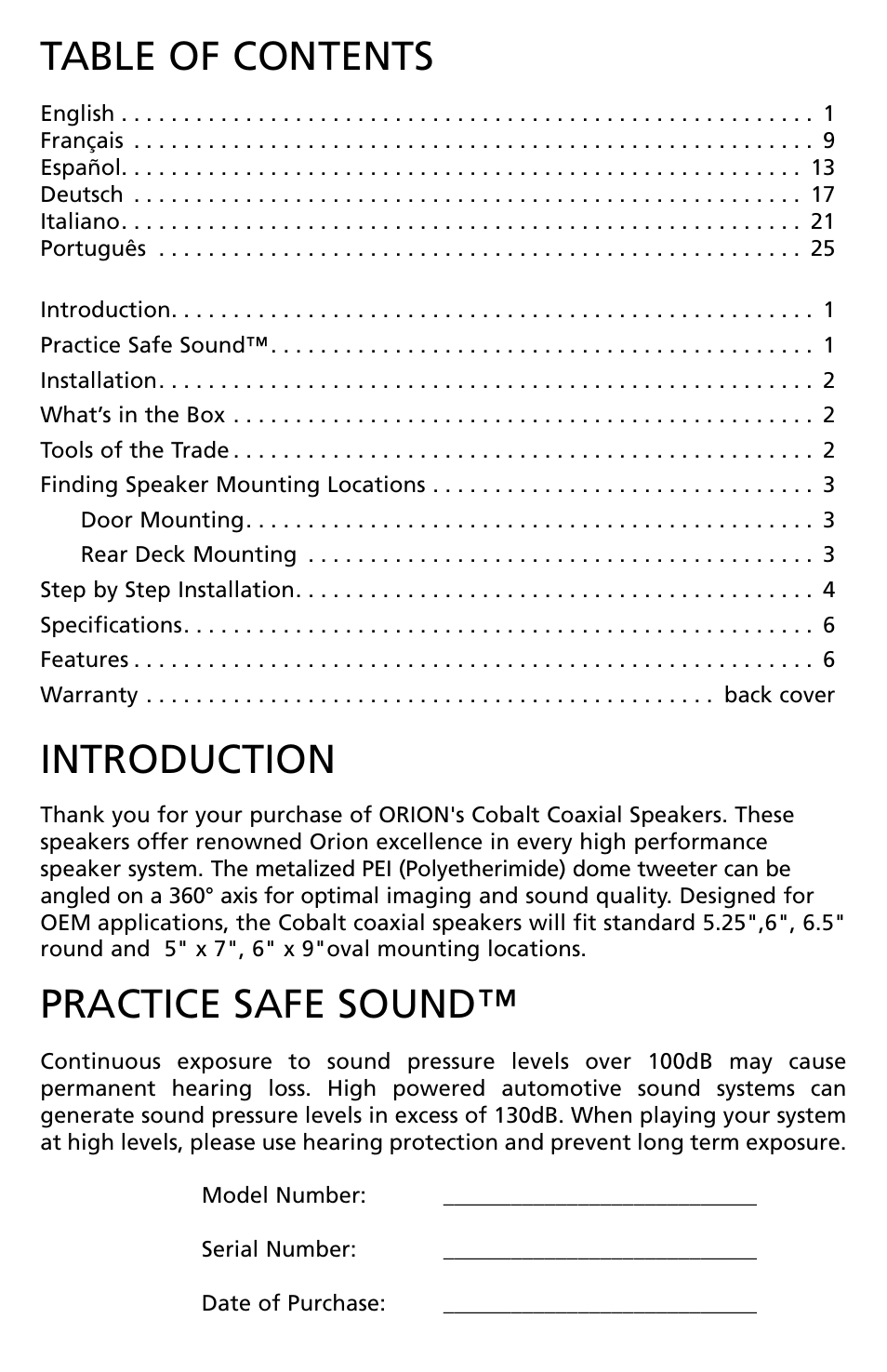 Orion Car Audio CO500 User Manual | Page 2 / 29