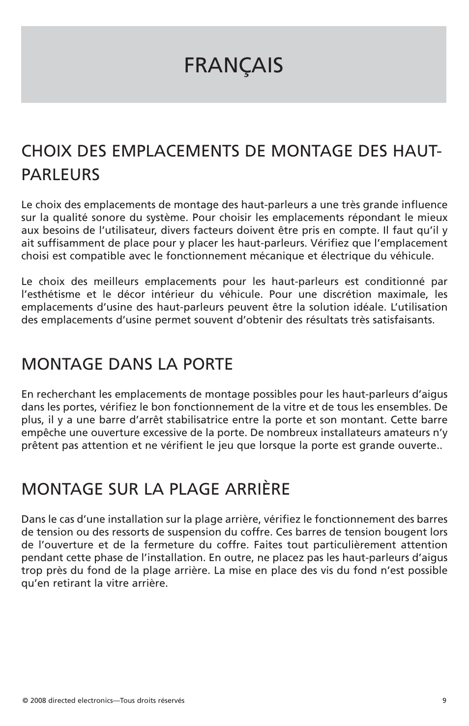 Français, Montage dans la porte, Montage sur la plage arrière | Orion Car Audio XTR1002 User Manual | Page 10 / 30