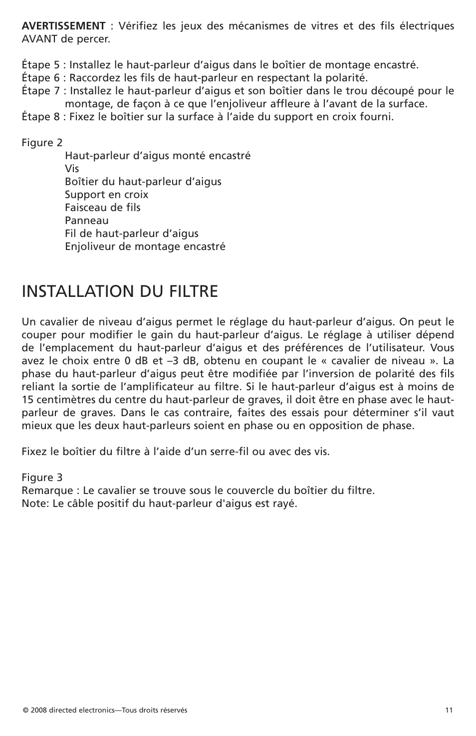 Installation du filtre | Orion Car Audio XTR1002 User Manual | Page 12 / 30