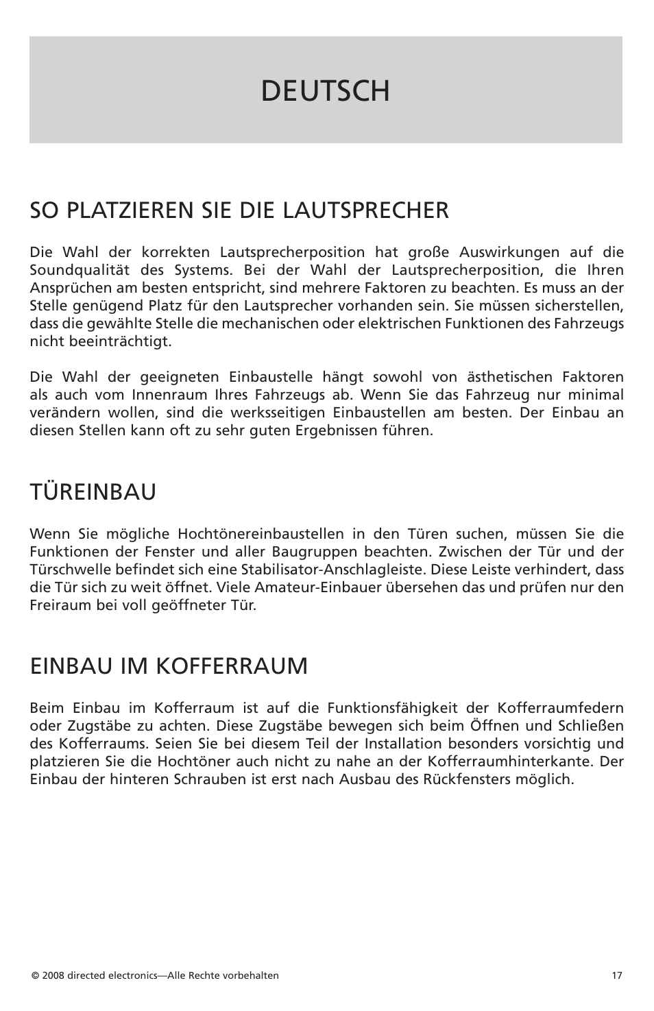 Deutsch, So platzieren sie die lautsprecher, Türeinbau | Einbau im kofferraum | Orion Car Audio XTR1002 User Manual | Page 18 / 30