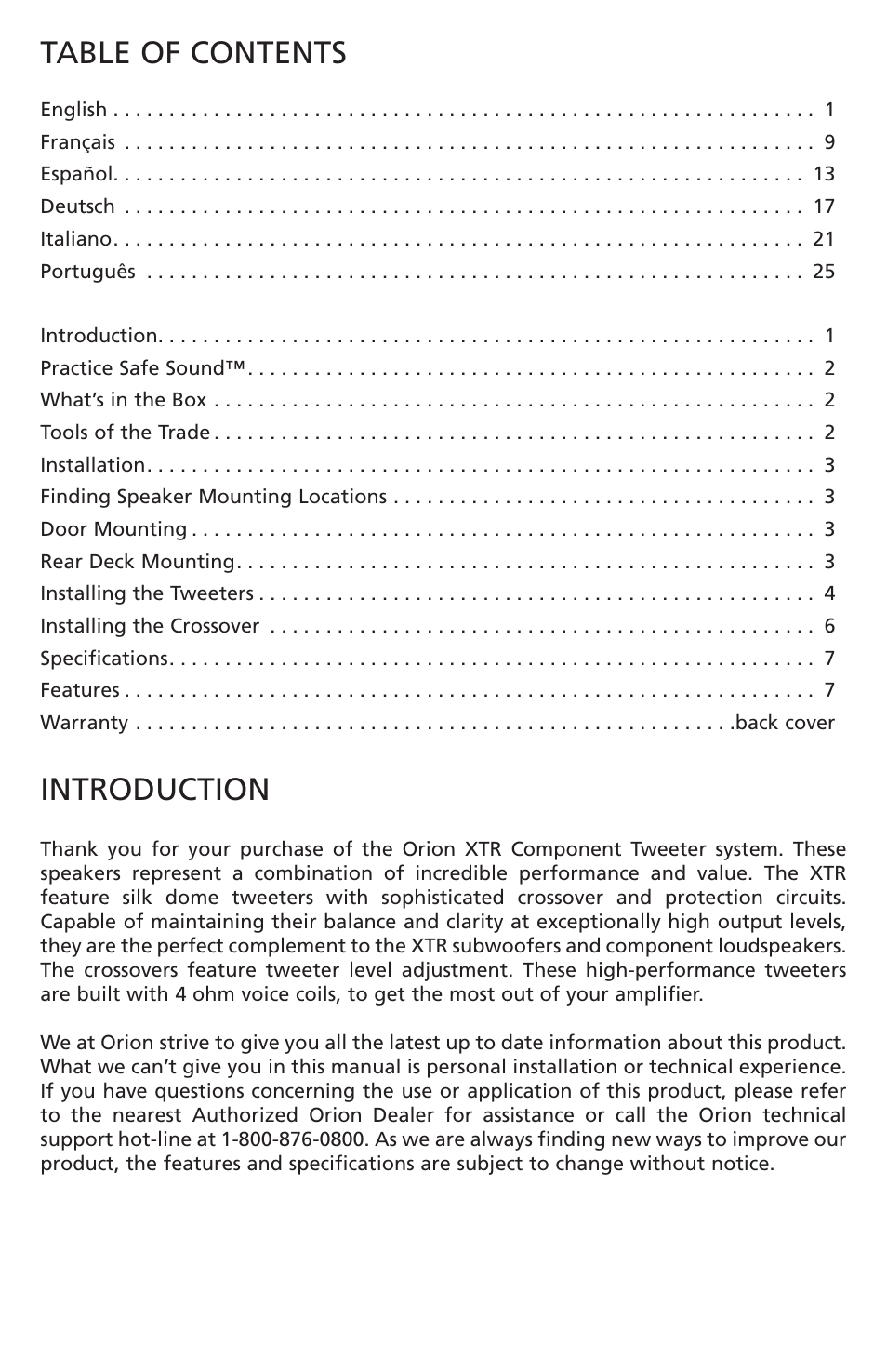 Orion Car Audio XTR1002 User Manual | Page 2 / 30