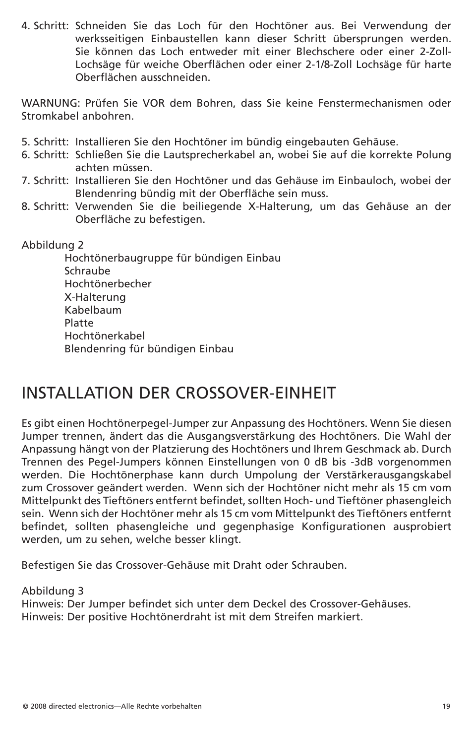Installation der crossover-einheit | Orion Car Audio XTR1002 User Manual | Page 20 / 30