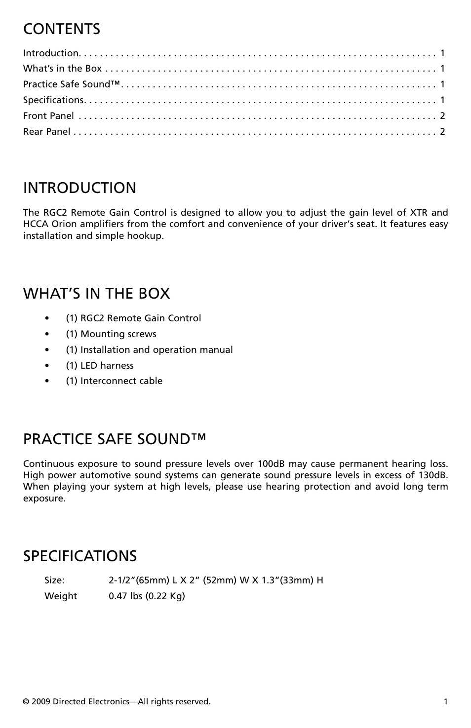 Orion Car Audio RGC2 User Manual | Page 2 / 4