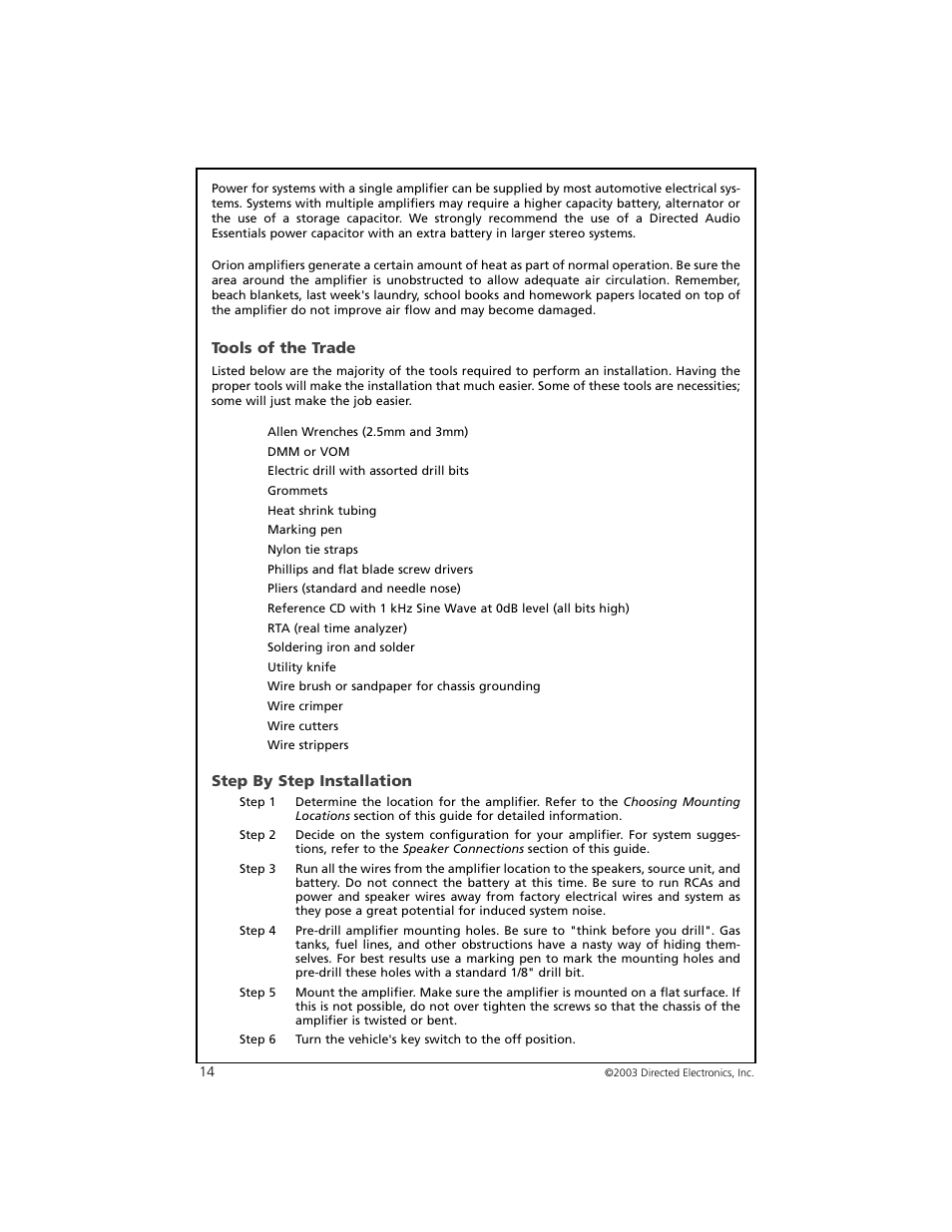 Tools of the trade, Step by step installation | Orion Car Audio 8002 User Manual | Page 15 / 22