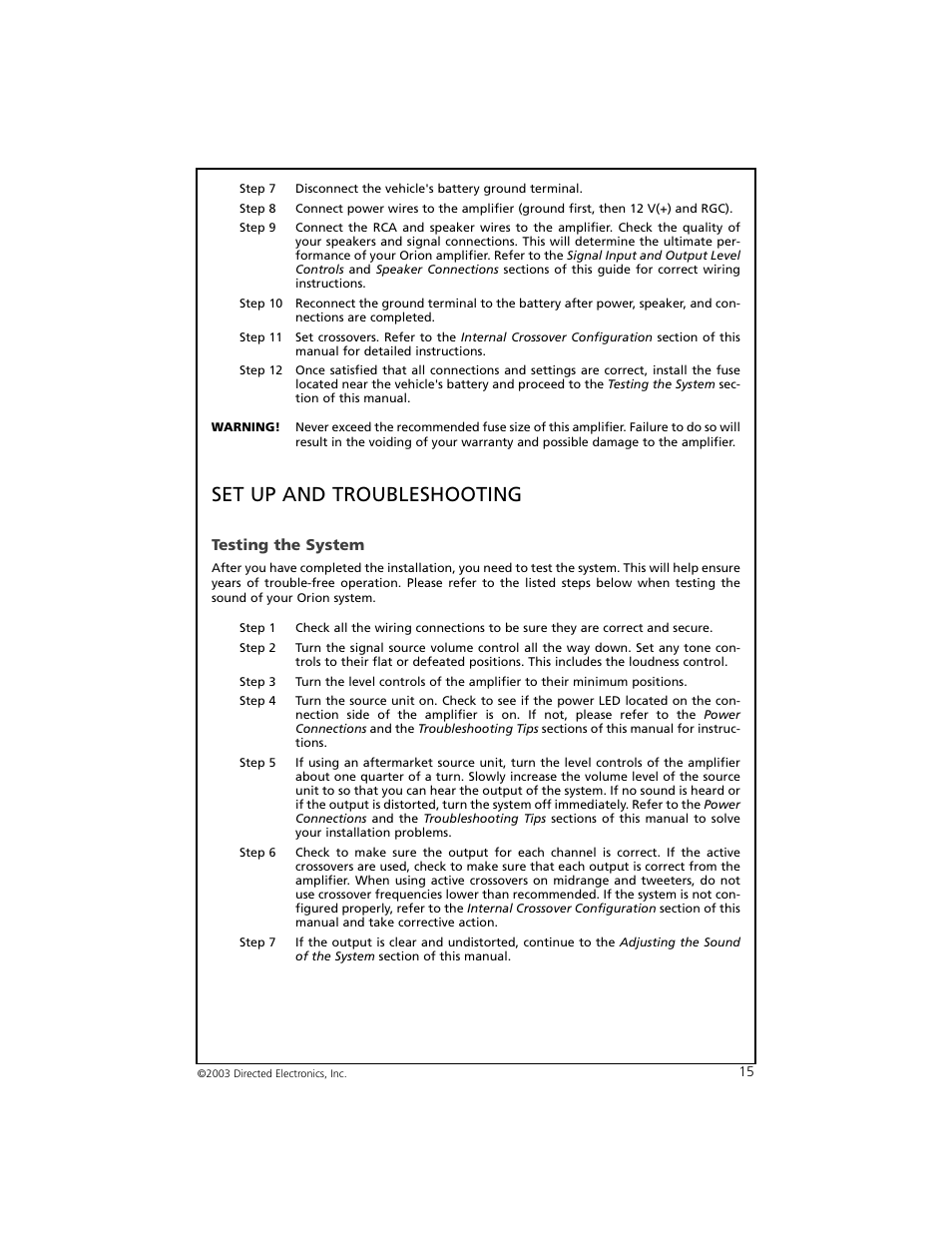 Set up and troubleshooting | Orion Car Audio 8002 User Manual | Page 16 / 22