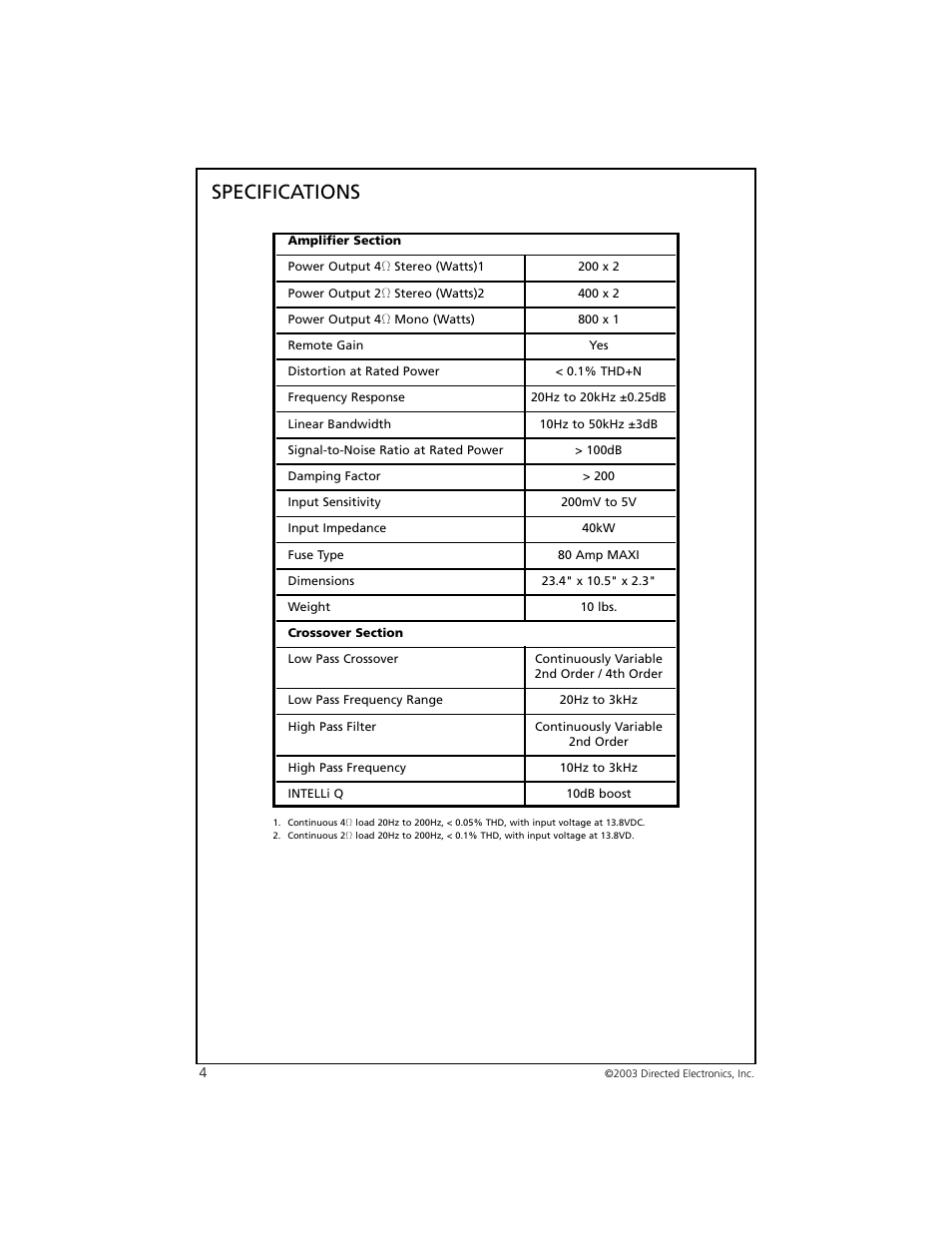 Specifications | Orion Car Audio 8002 User Manual | Page 5 / 22