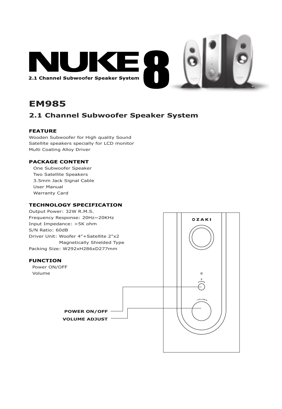 Em985 | Ozaki Worldwide EM985 User Manual | Page 2 / 7