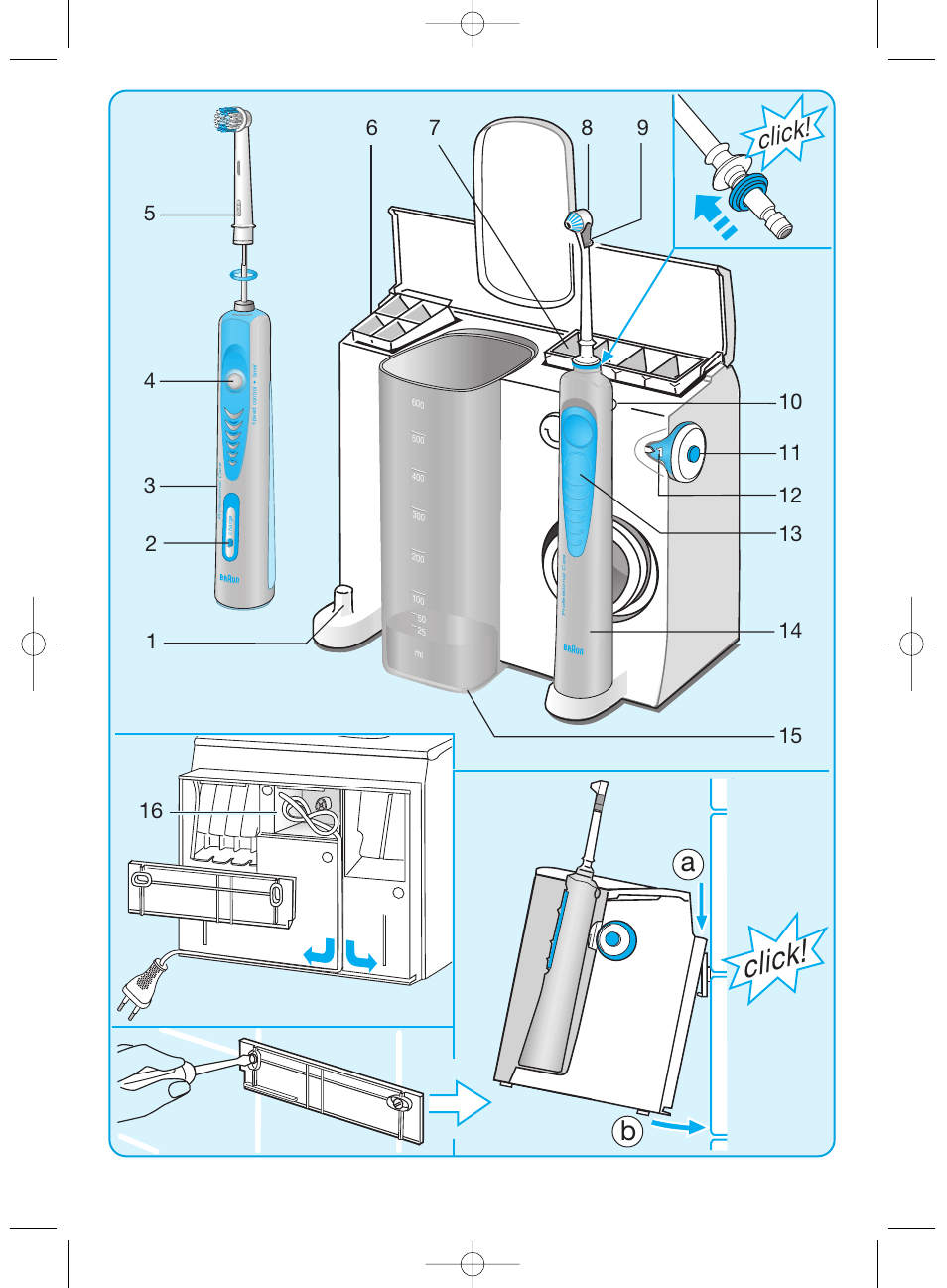 Click, Ab click | Oral-B EM 3032 User Manual | Page 3 / 33