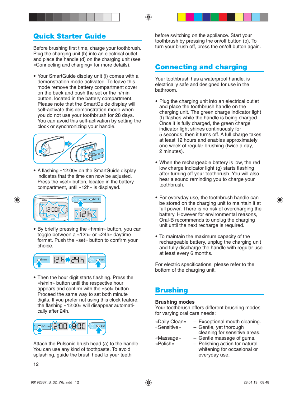 Quick starter guide, Connecting and charging, Brushing | Oral-B Pulsonic Smart Series S 32.533.5 User Manual | Page 12 / 80
