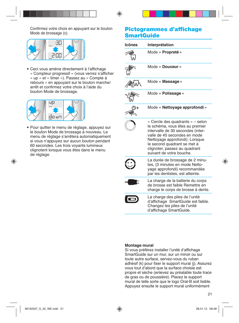 Pictogrammes d’affichage smartguide | Oral-B Pulsonic Smart Series S 32.533.5 User Manual | Page 21 / 80