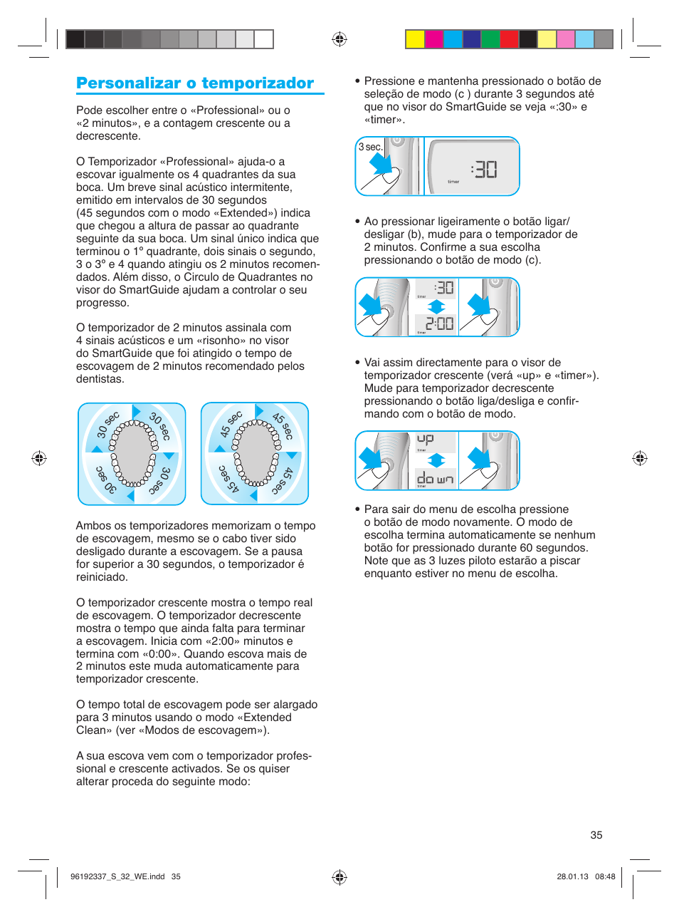 Personalizar o temporizador | Oral-B Pulsonic Smart Series S 32.533.5 User Manual | Page 35 / 80