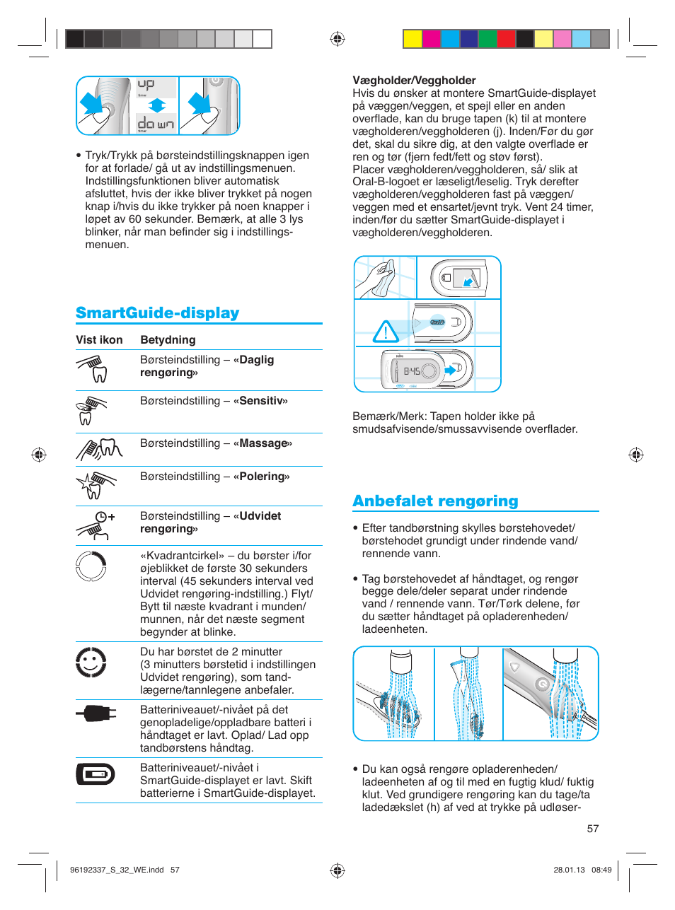 Smartguide-display, Anbefalet rengøring | Oral-B Pulsonic Smart Series S 32.533.5 User Manual | Page 57 / 80