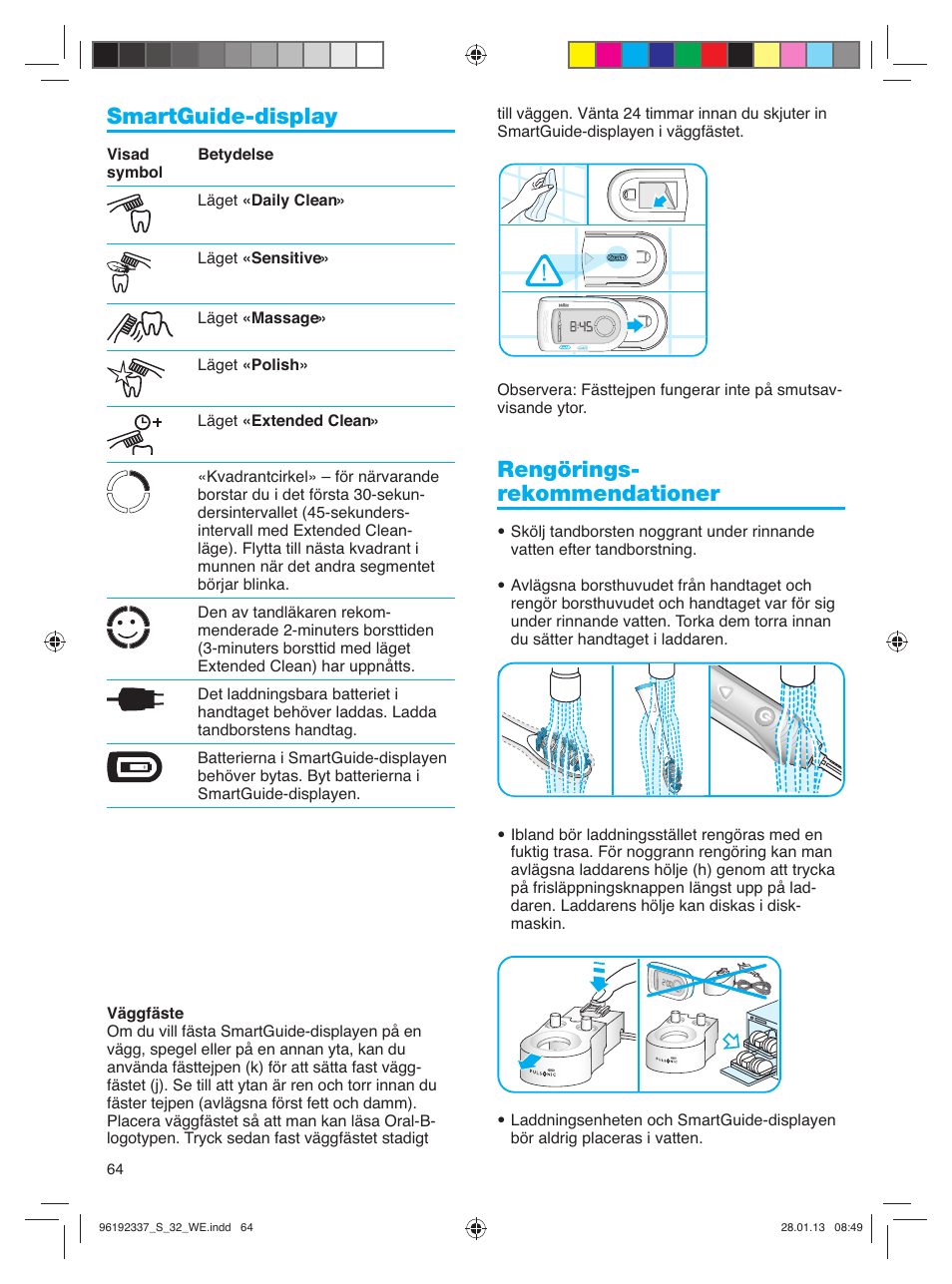 Smartguide-display, Rengörings- rekommendationer | Oral-B Pulsonic Smart Series S 32.533.5 User Manual | Page 64 / 80